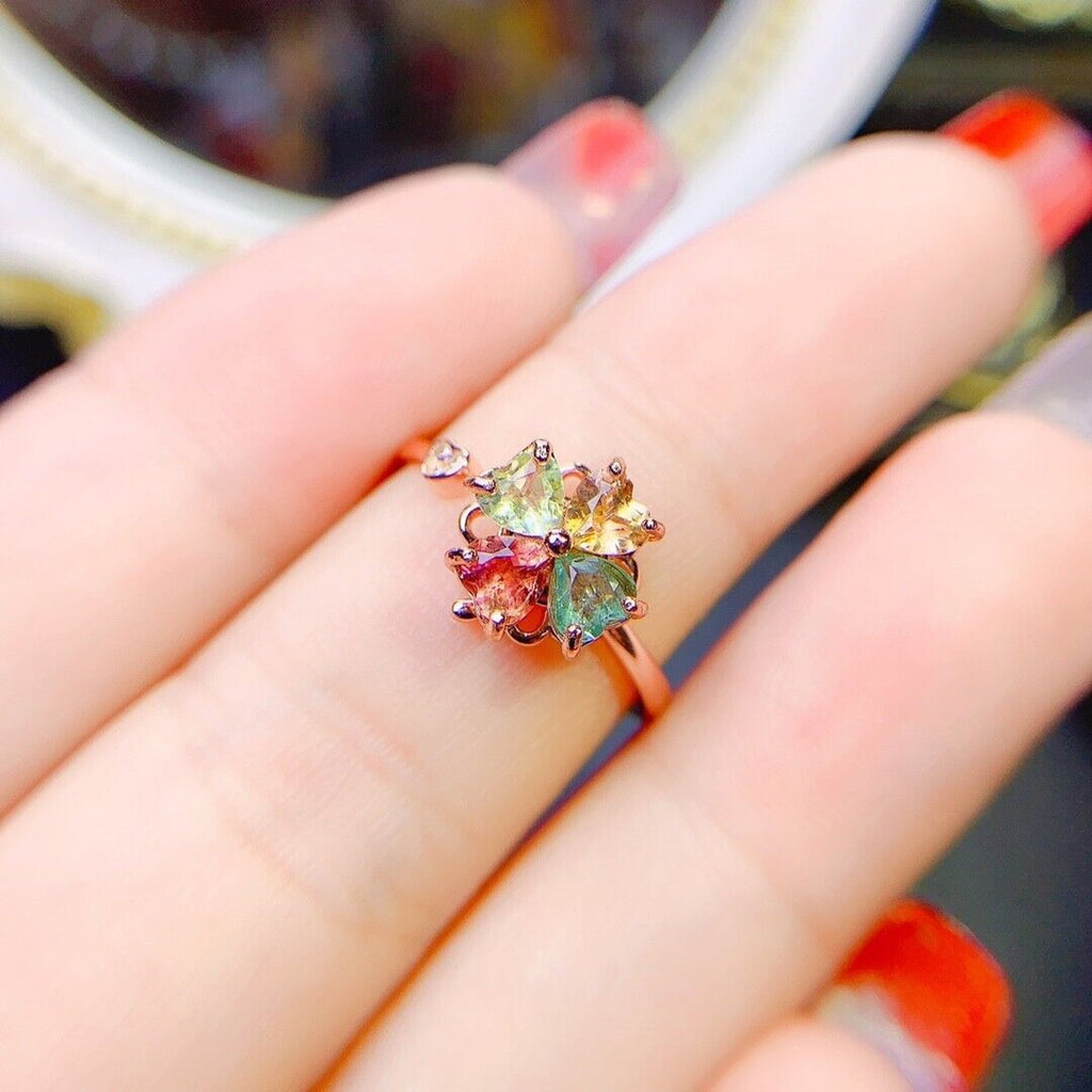 Tourmaline Gemstone Heart Ring, Natural Tourmaline Sterling Silver Ring