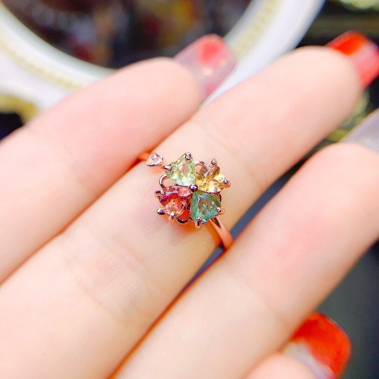 Tourmaline Gemstone Heart Ring, Natural Tourmaline Sterling Silver Ring