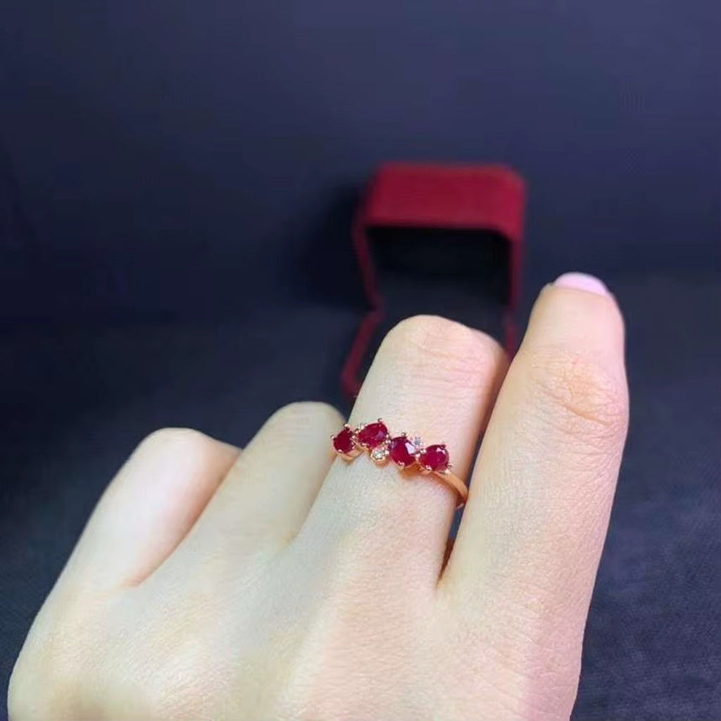 Natural Ruby Band Ring, Ruby Wedding Band Ring 925 Sterling Silver 3x4mm