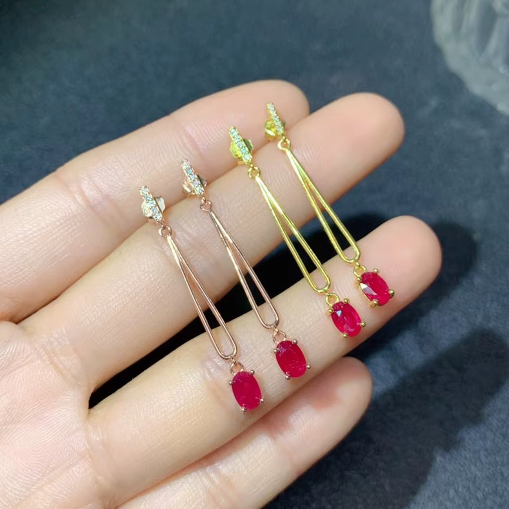 1Ct Stunning Genuine Oval Ruby Dangle Earrings in Sterling Silver