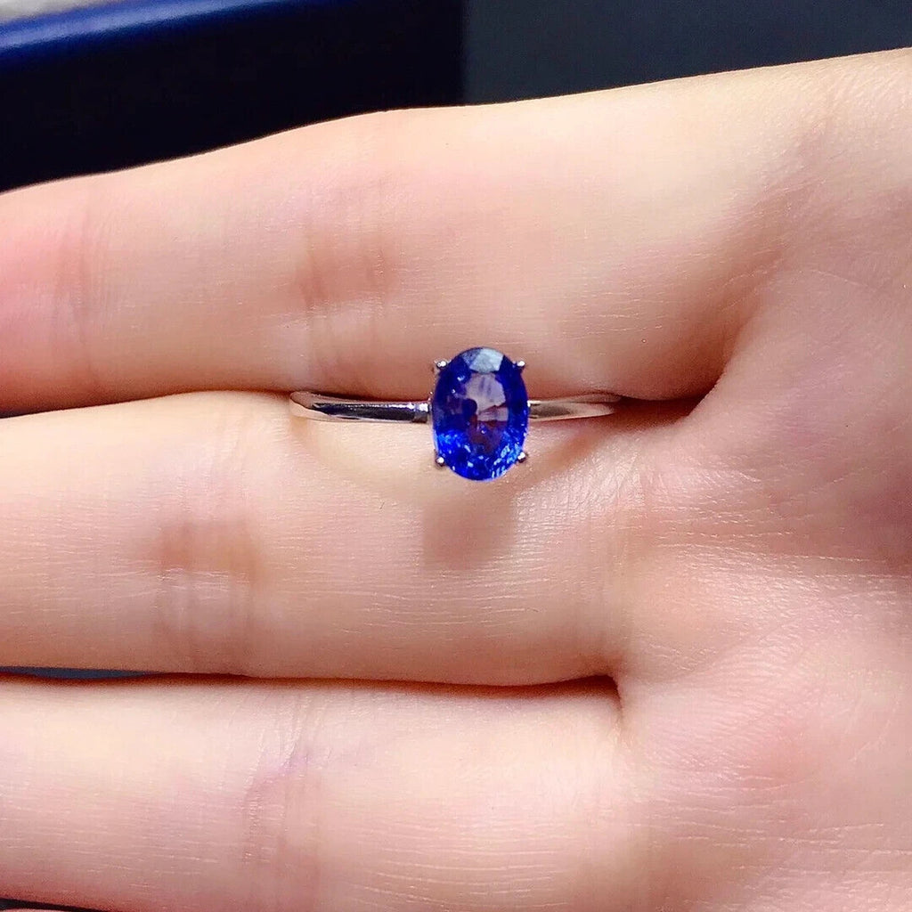 Natural Blue Sapphire Ring 5x7mm, Blue Sapphire Cocktail Ring Sterling Silver