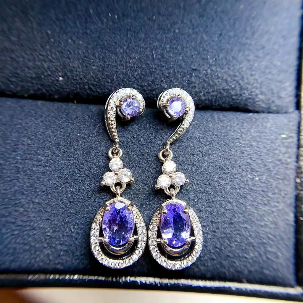 Natural Tanzanite Earrings, Purple Tanzanite Statement Earrings Sterling Silver