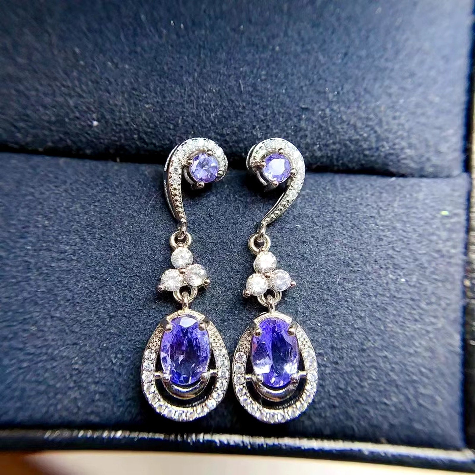 Natural Tanzanite Earrings, Purple Tanzanite Statement Earrings Sterling Silver