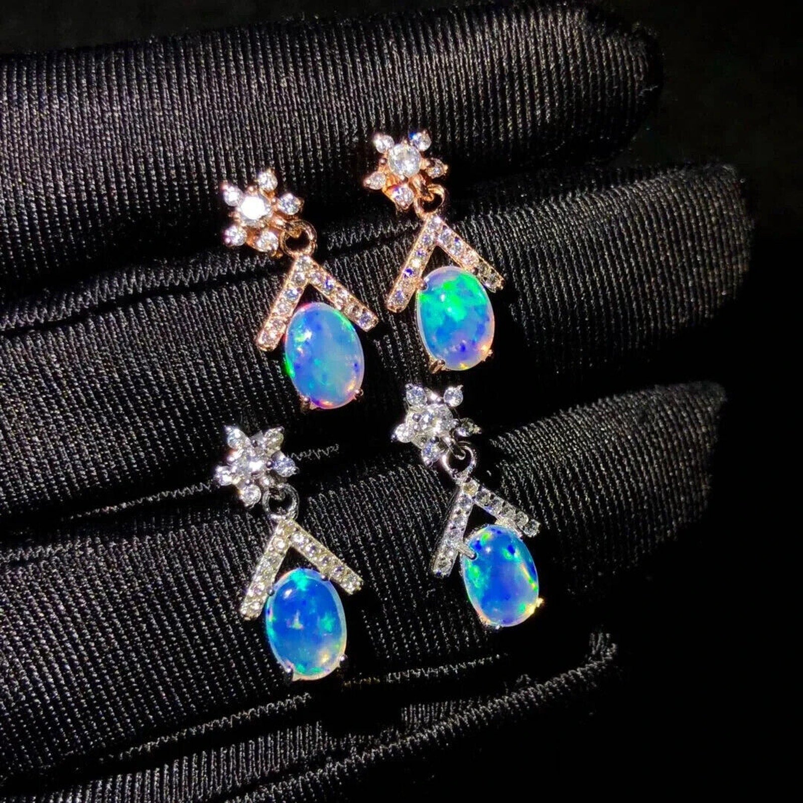 Women's Opal Dangle Earrings, Natural Fire Opal Dangle Earrings 5x7mm