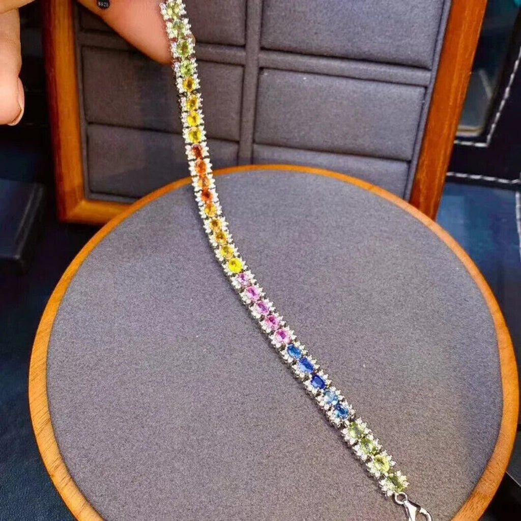 Natural Sapphire Tennis Bracelet, Blue Sapphire Bracelet 925 Sterling Silver