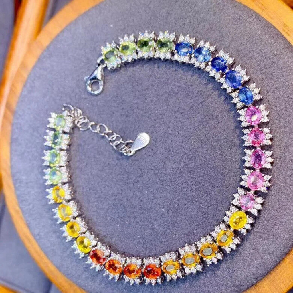 Natural Sapphire Tennis Bracelet, Blue Sapphire Bracelet 925 Sterling Silver