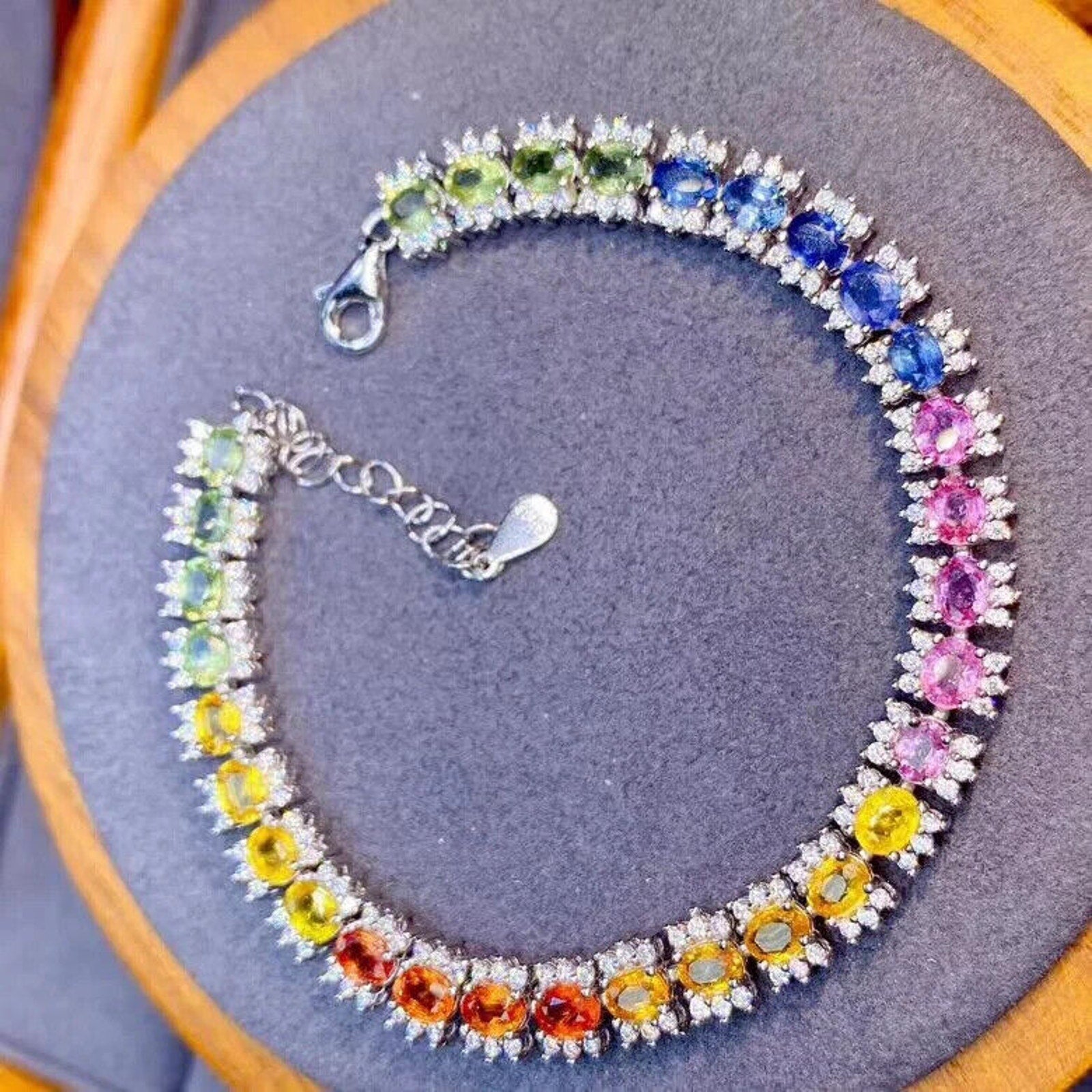 Natural Sapphire Tennis Bracelet, Blue Sapphire Bracelet 925 Sterling Silver