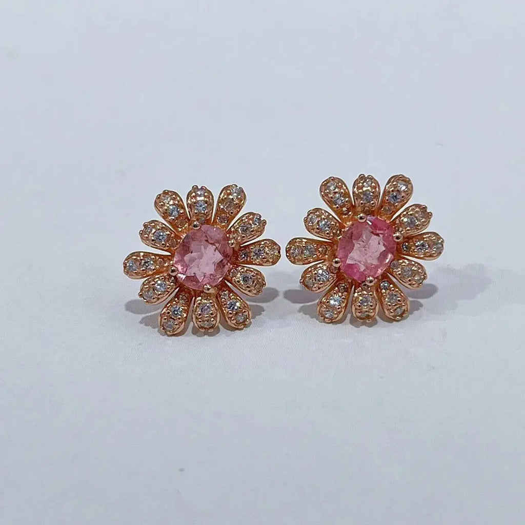 Brazilian Pink Tourmaline Earrings 5x6mm 925 Sterling Silver