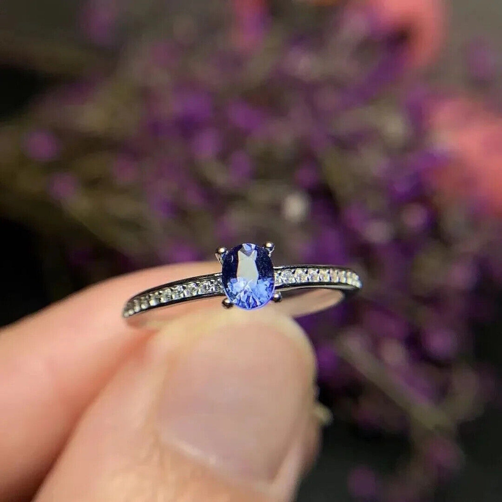 Natural Sapphire Dainty Cocktail Ring, Genuine Sapphire Sterling Silver Ring