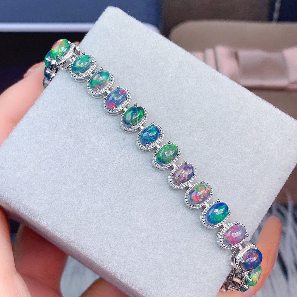 Natural Fire Opal Dyed Black Opal Bracelet 4x6mm