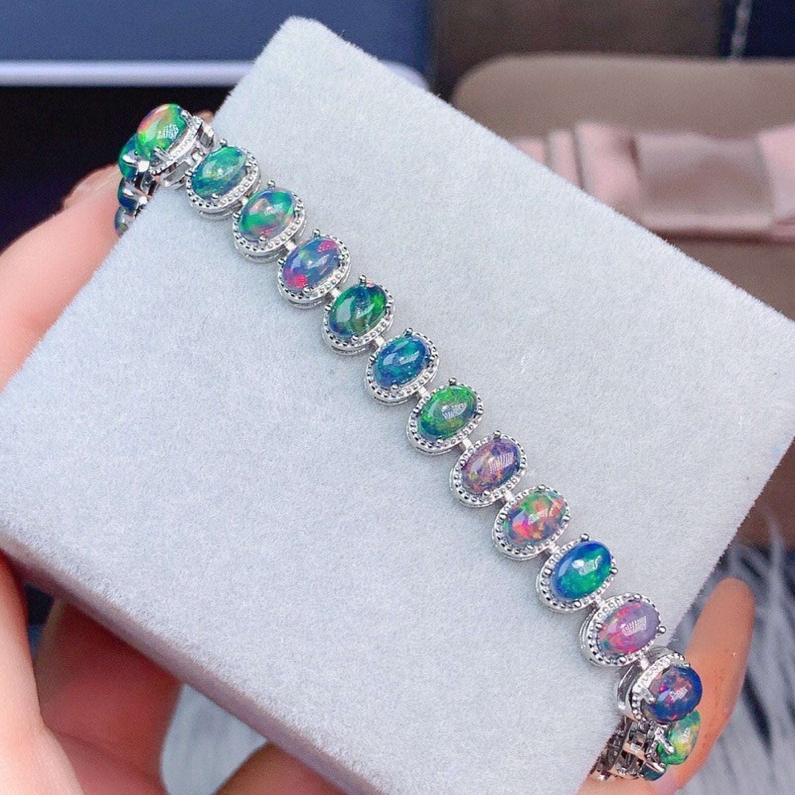 Natural Fire Opal Dyed Black Opal Bracelet 4x6mm