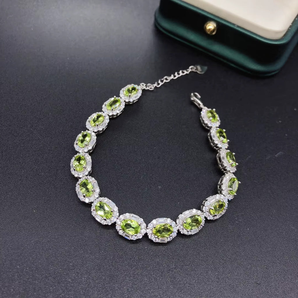 Natural Peridot August Birthstone Tennis Bracelet 925 Sterling Silver 4x6mm