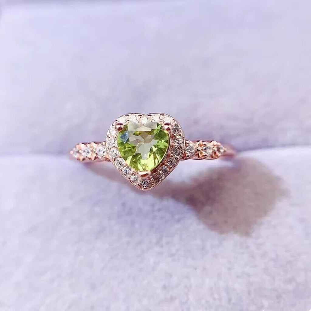 Natural Peridot Gemstone Heart Ring 6mm, August Birthstone Peridot Ring