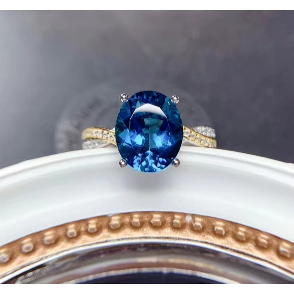 Natural London Blue Topaz Gemstone Ring 8x10mm, London Blue Topaz Ring 925