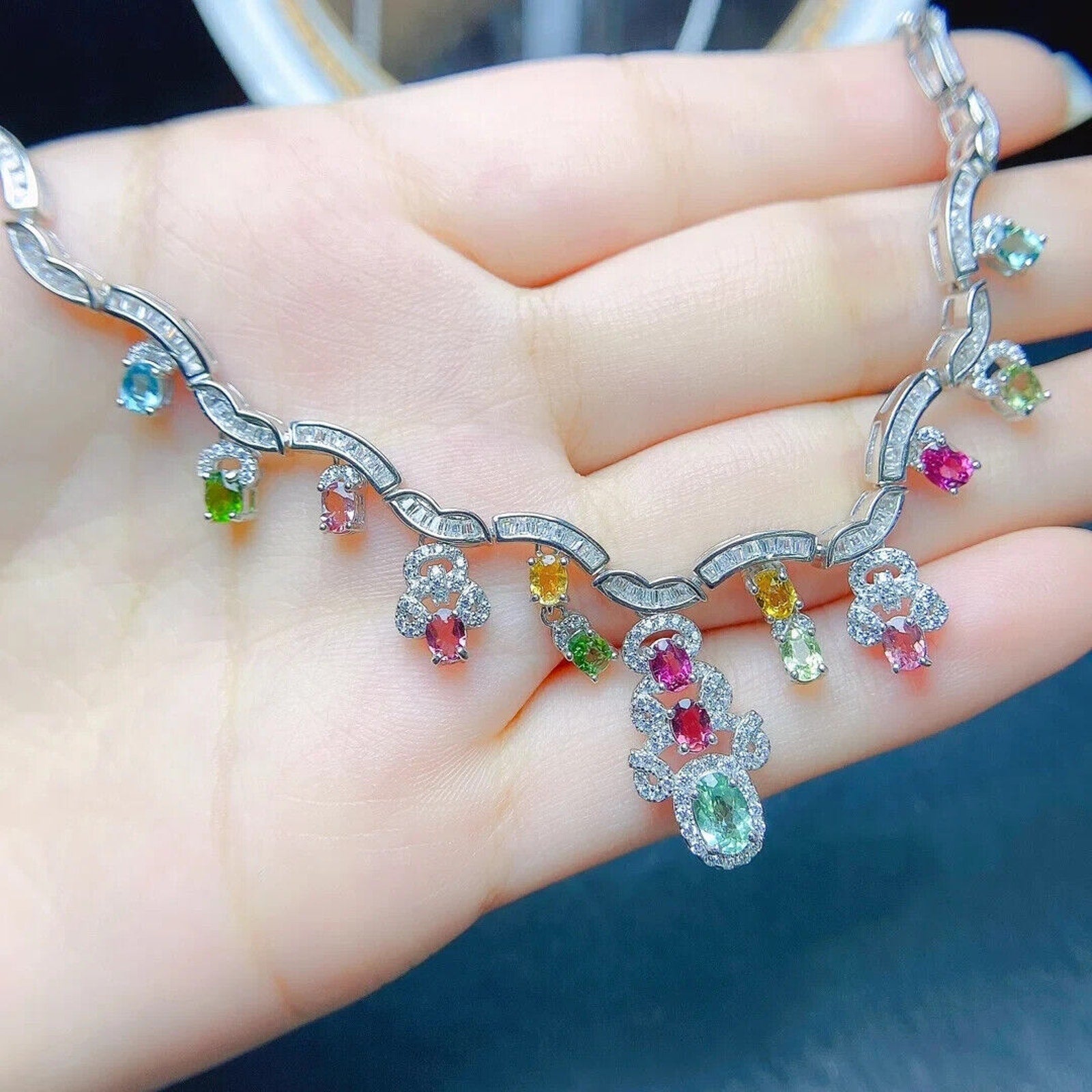 Brazilian Tourmaline Charm Necklace, Natural Tourmaline Statement Necklace