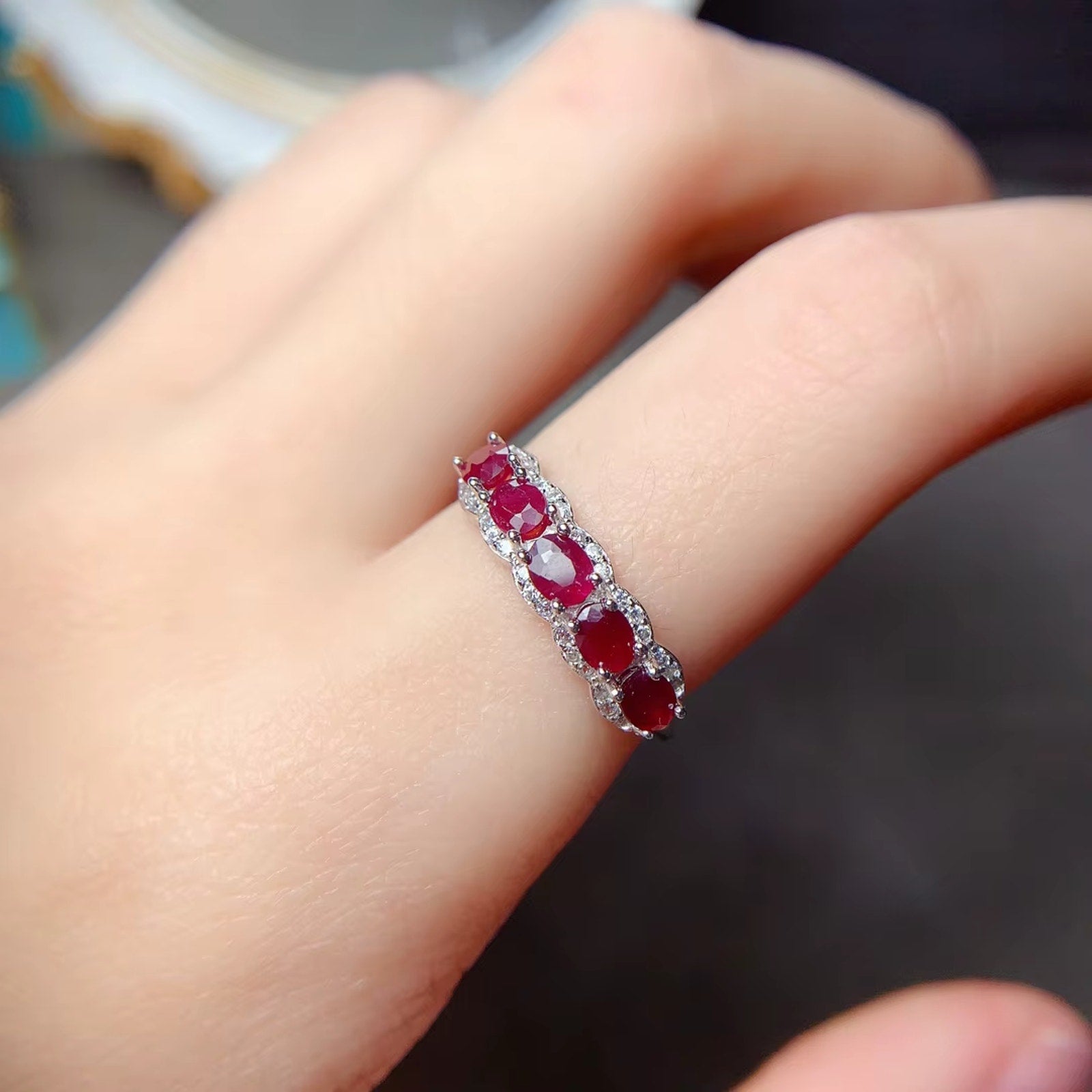 1 Ct Natural Ruby Engagement Awesome Band Ring 925 Sterling Silver