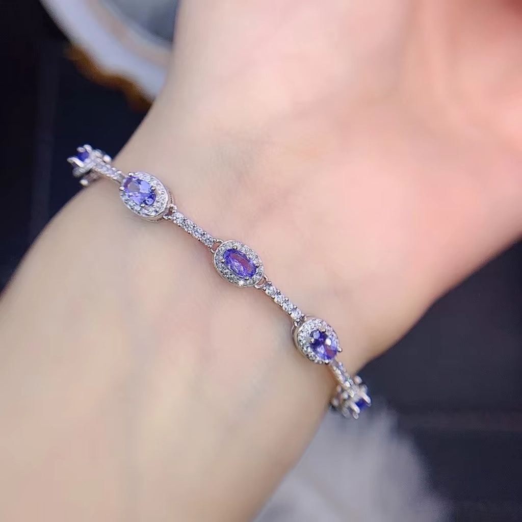 Purple Tanzanite Bracelet, Natural Tanzanite Tennis Bracelet Sterling Silver