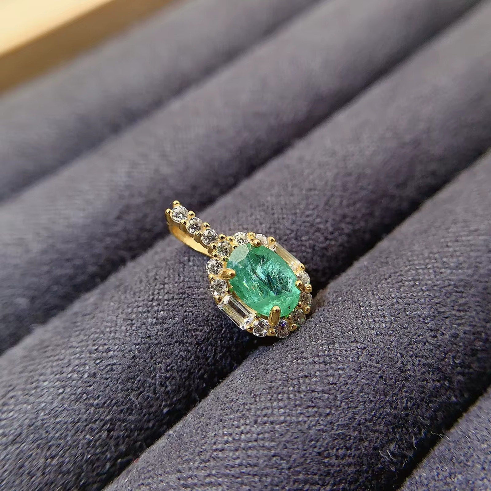 1CT Natural Emerald Pendant Necklace, Natural Colombian Emerald Necklace 5x7mm