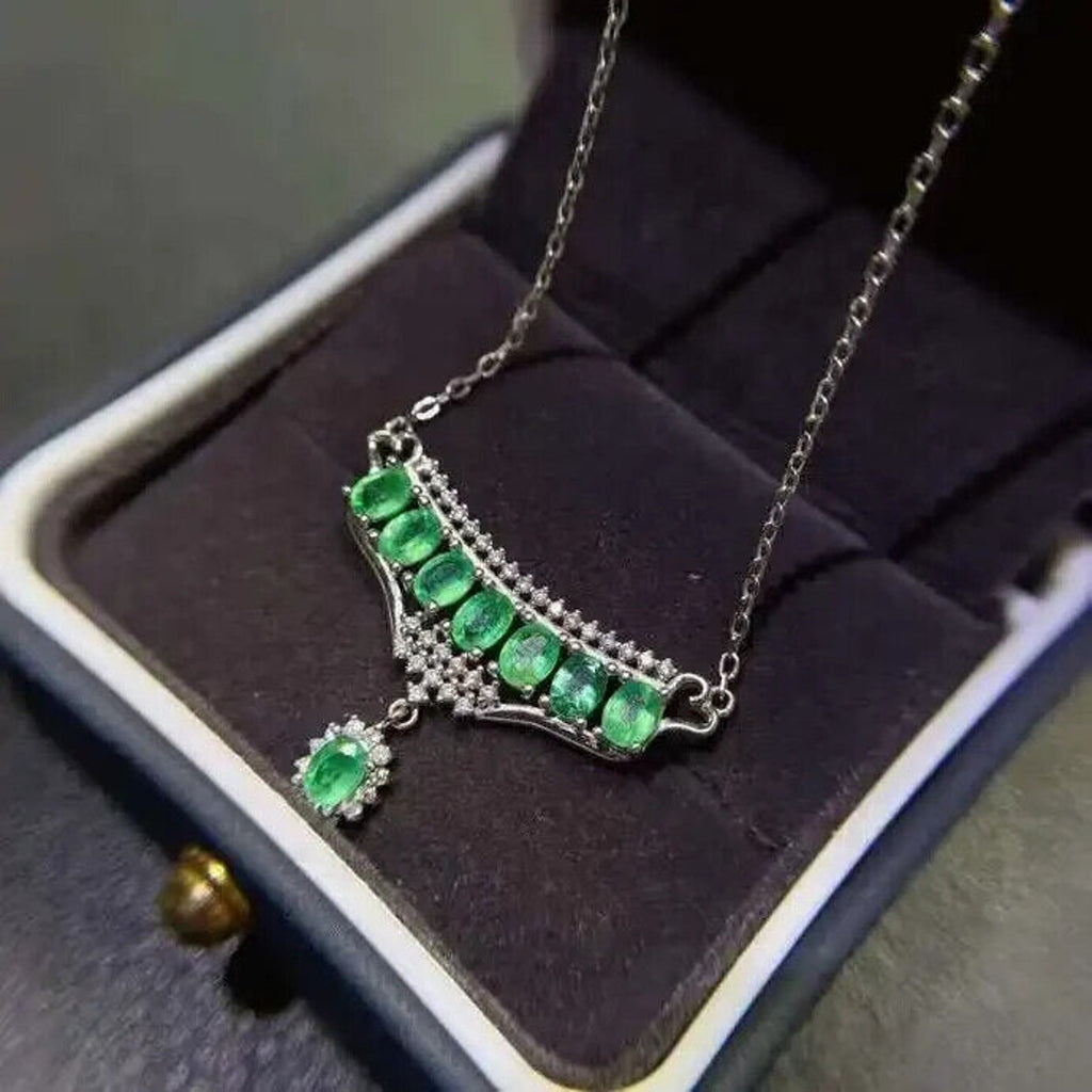 Natural Emerald Tree of Life Statement Necklace, Emerald Chain Necklace