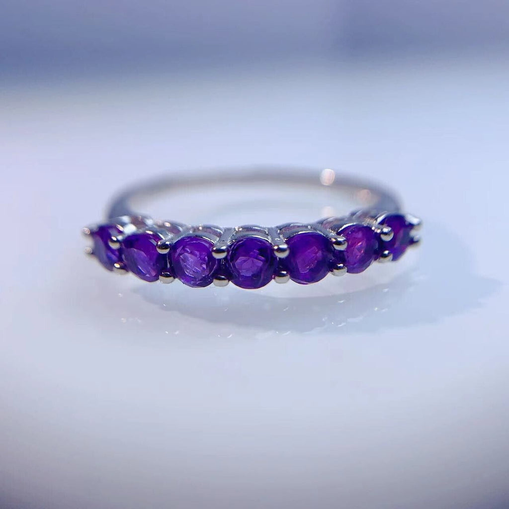 Natural Amethyst Band Ring, Women's Amethyst Stackable Ring Sterling Silver