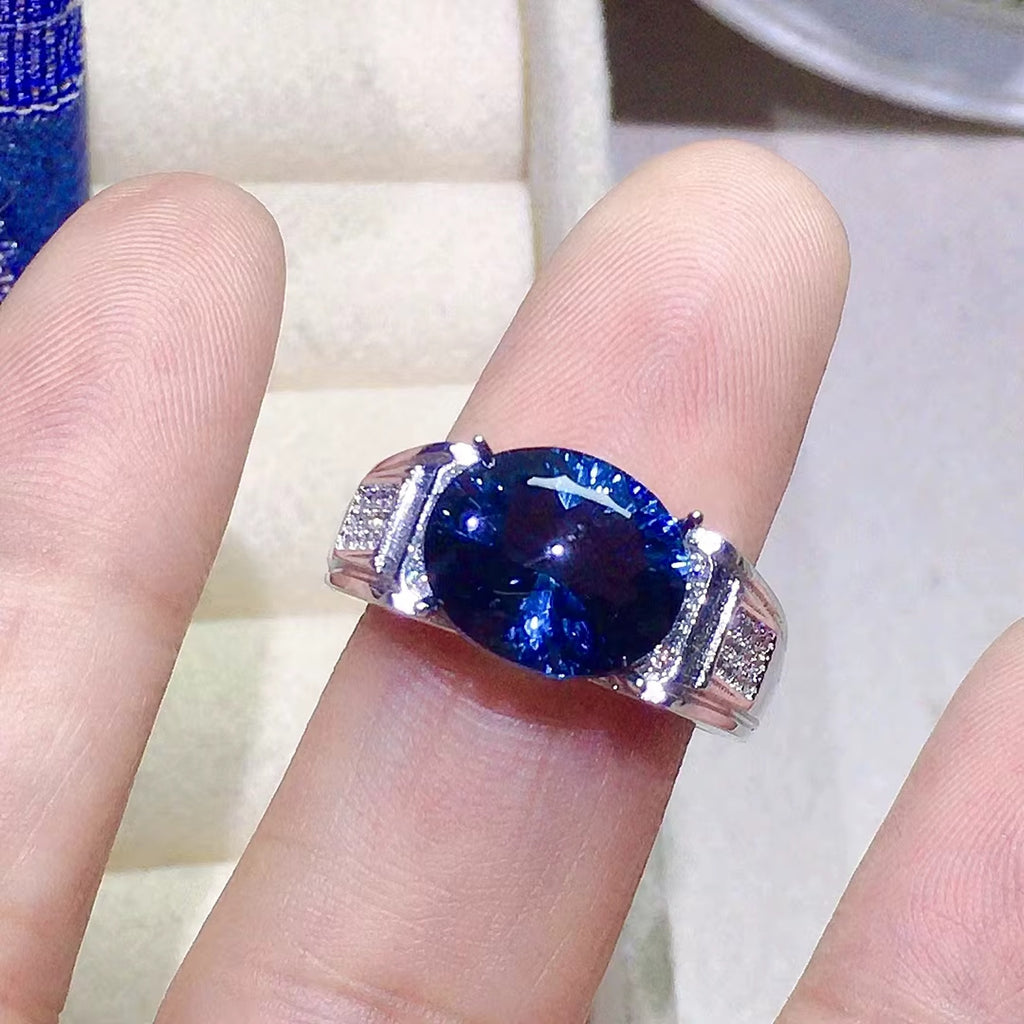 5CT Mens London Blue Topaz Ring 925 Sterling Silver VVS Grade 8x12mm