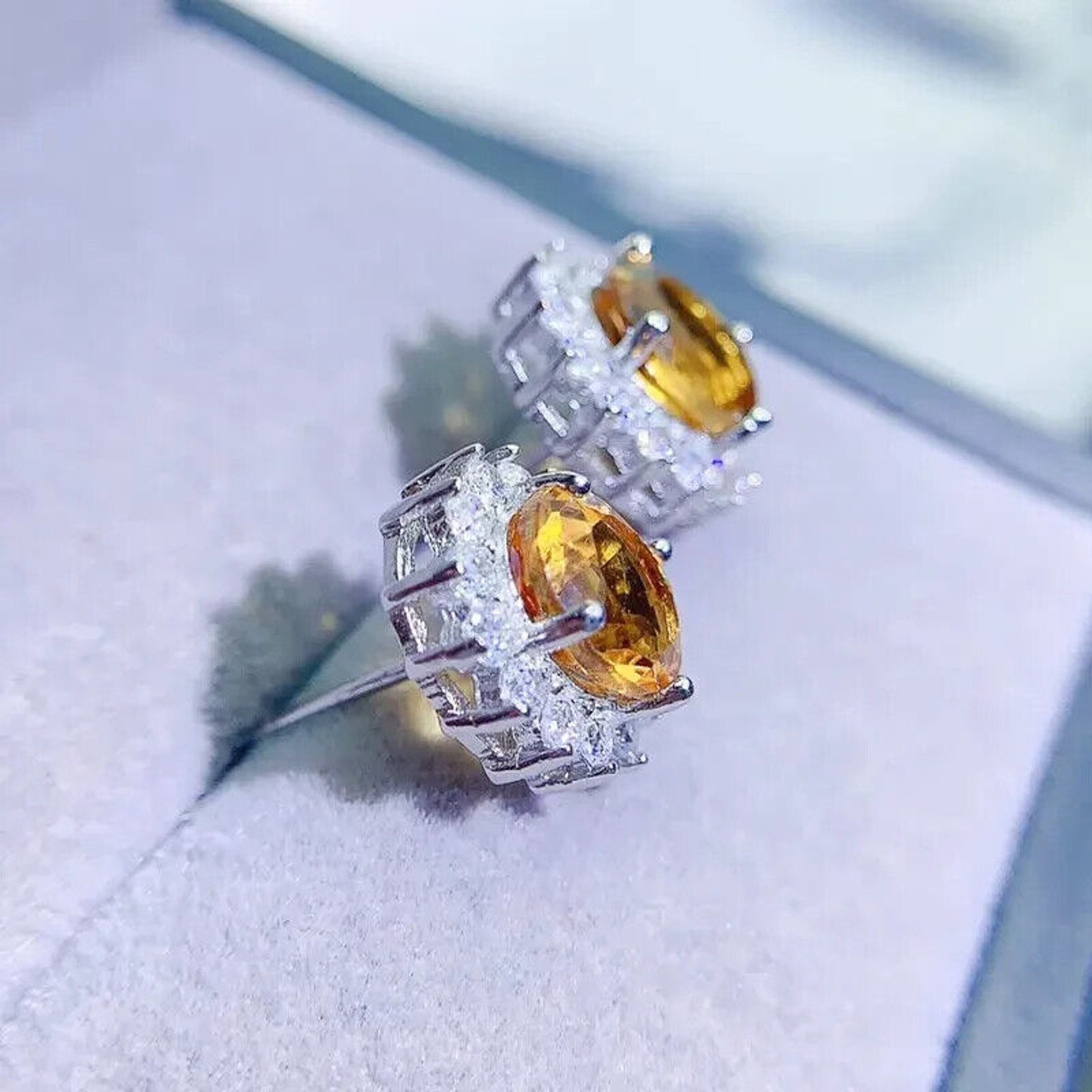 Natural Citrine Gemstone Earrings 6x8mm, Citrine Stud Earrings