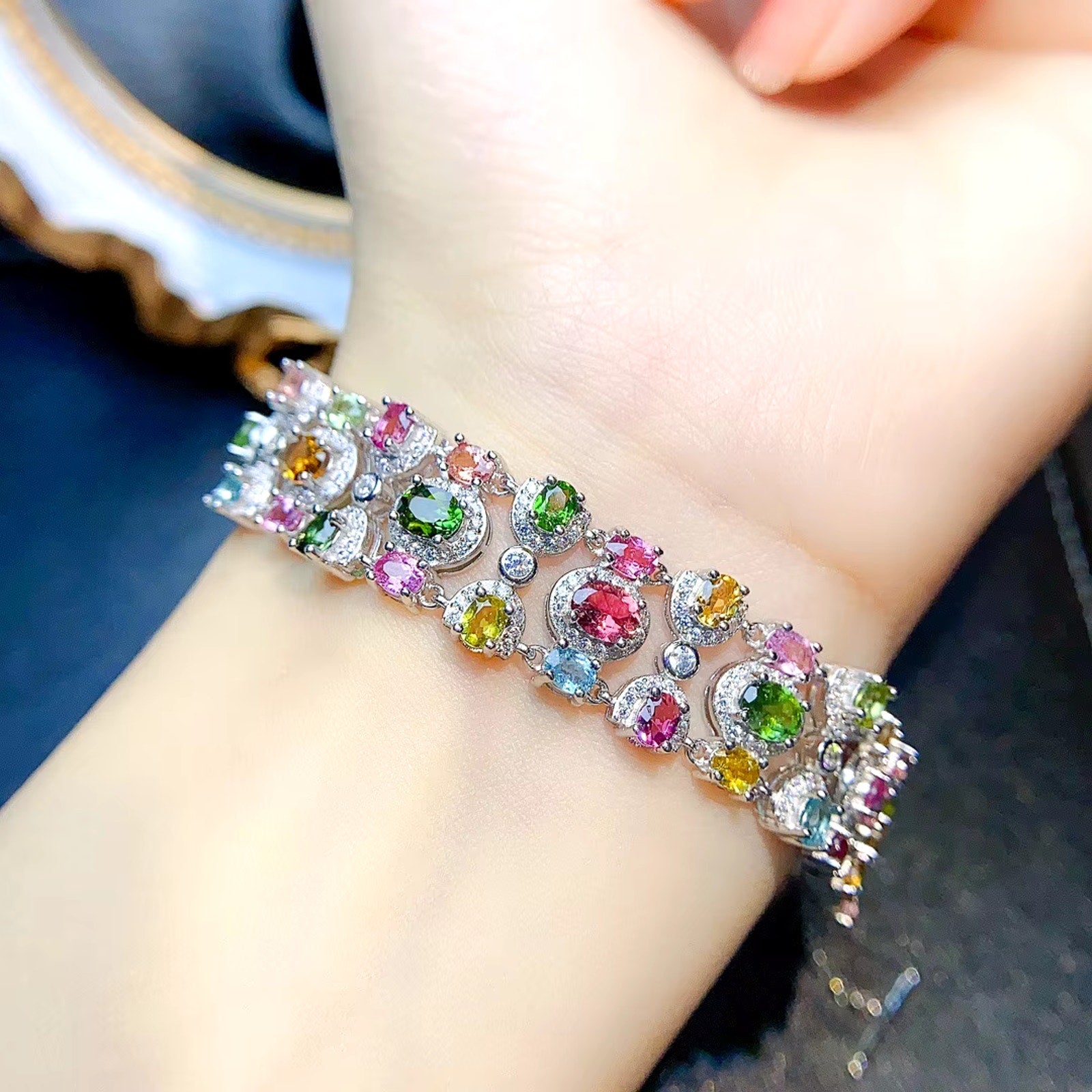 Natural Brazilian Tourmaline Multilayer Tennis Bracelet, Tourmaline Bracelet