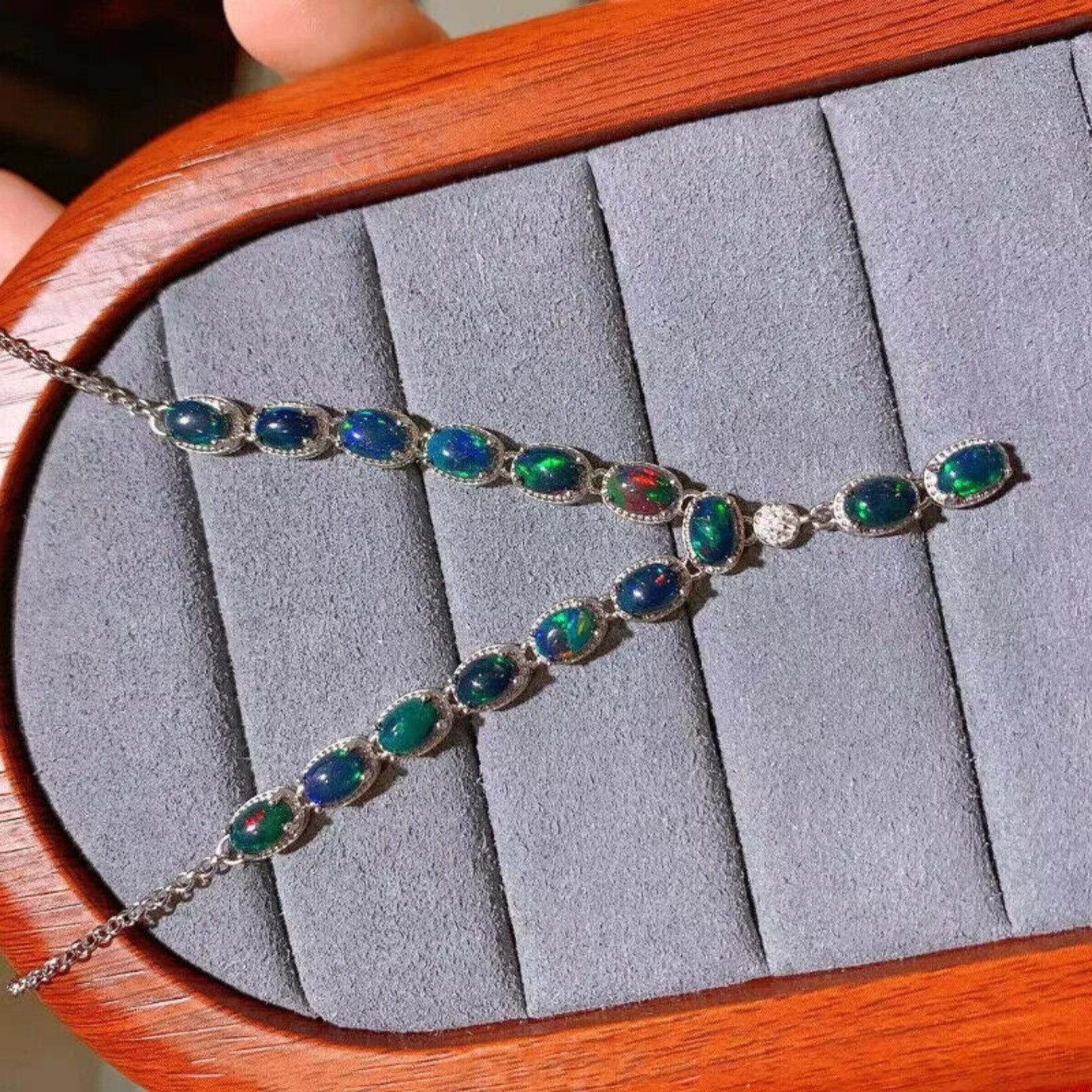 Black Fire Opal Statement Necklace, Natural Black Fire Opal Necklace 4x6mm