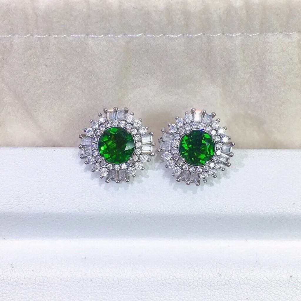 Chrome Diopside Stud Earrings, Women's Chrome Diopside Earrings 6x6mm