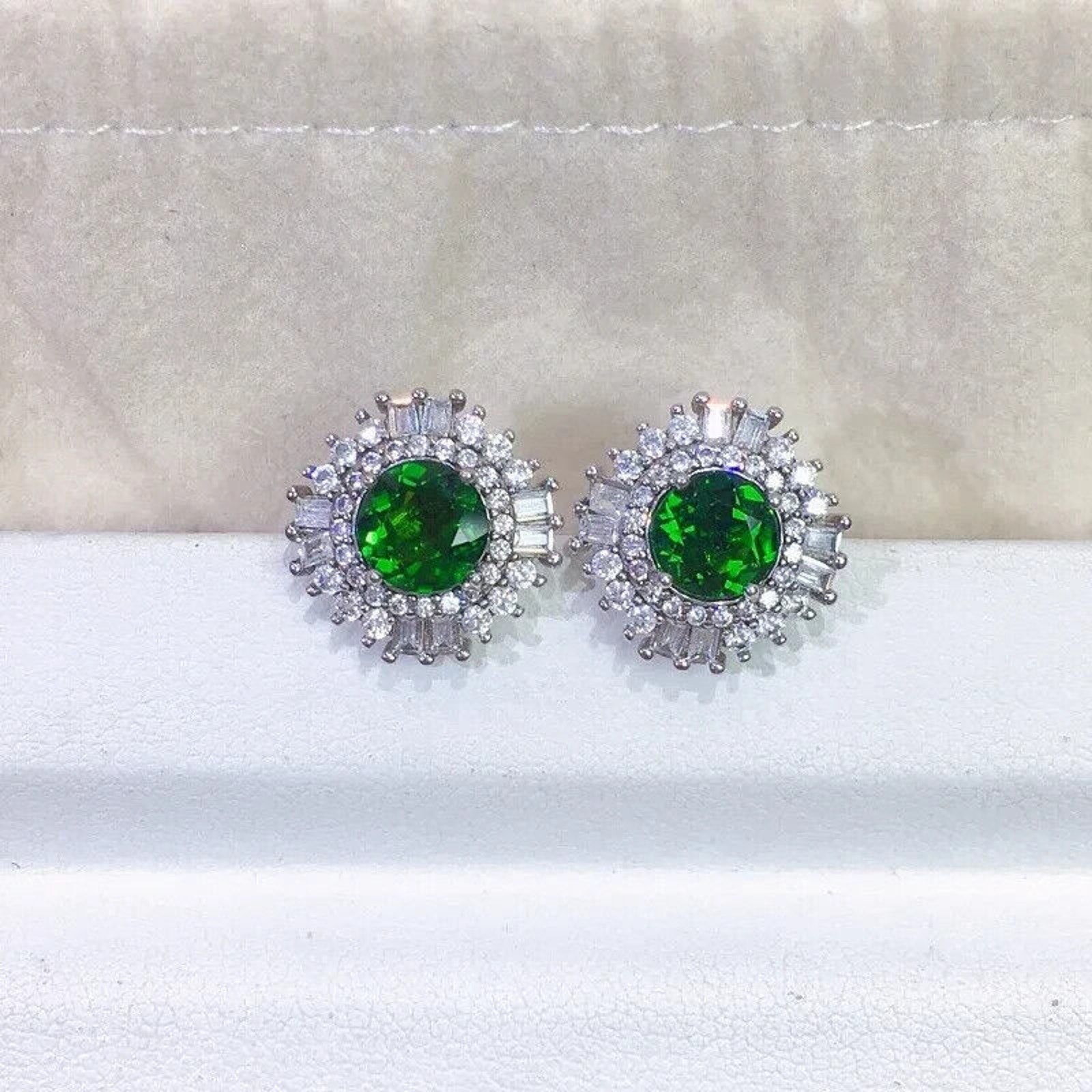 Chrome Diopside Stud Earrings, Women's Chrome Diopside Earrings 6x6mm