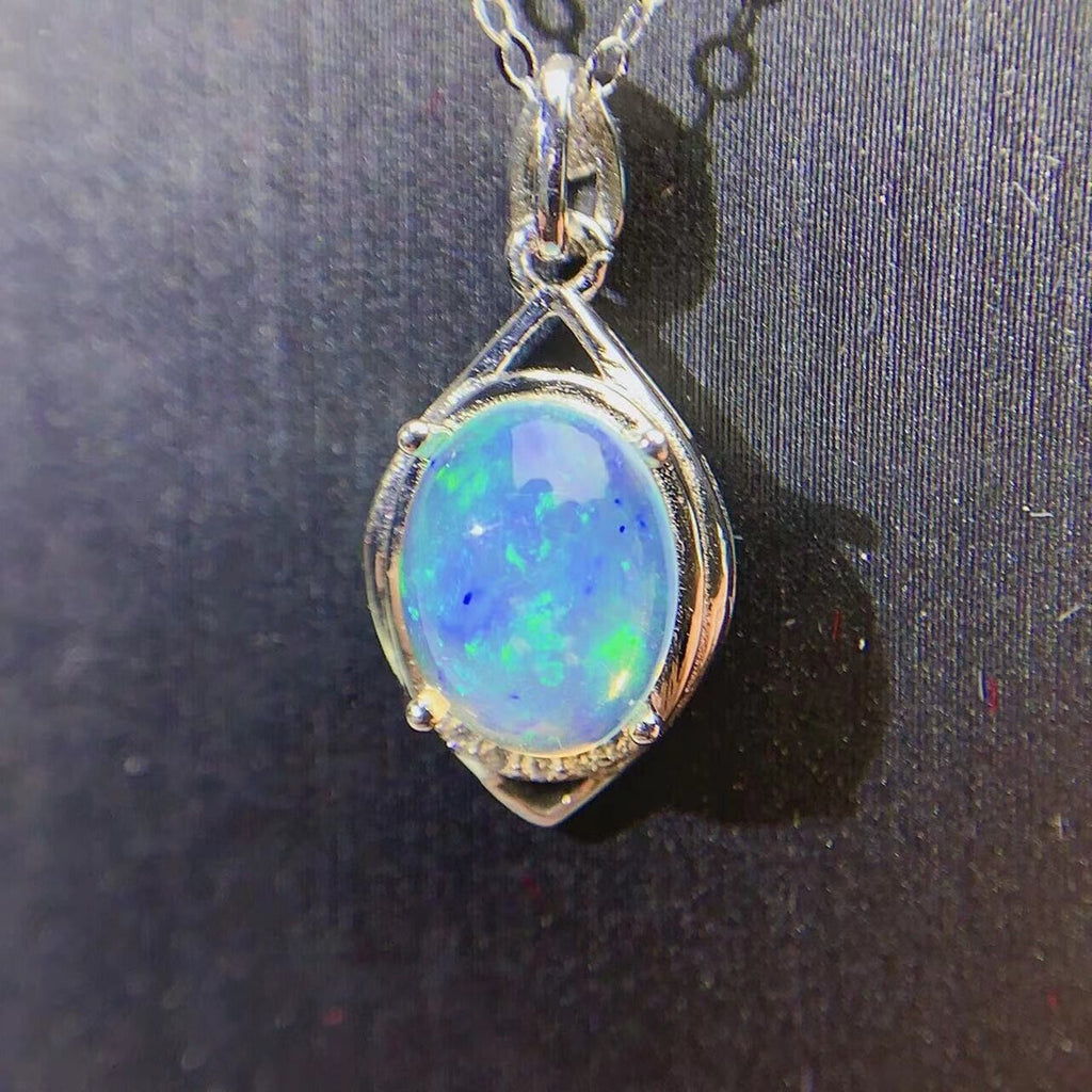 Natural Fire Opal Pendant Necklace, Women's Opal Necklace Sterling Silver