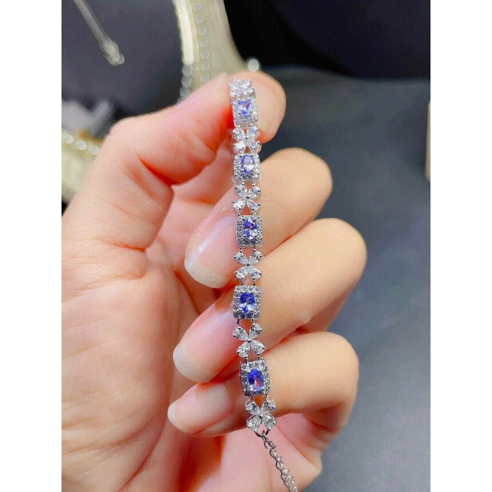 Purple Tanzanite Gemstone Bracelet, Natural Purple Tanzanite Bracelet Platinum