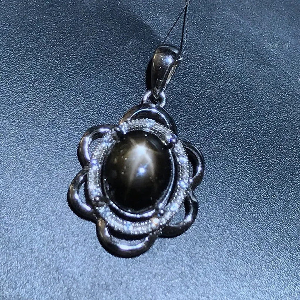 Natural Star Sapphire Pendant Necklace 8x10mm, Star Sapphire Necklace Sterling