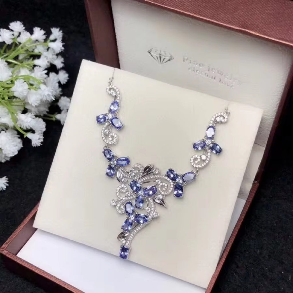 Tanzanite Necklace, Purple Tanzanite Bib Statement Necklace Sterling Silver