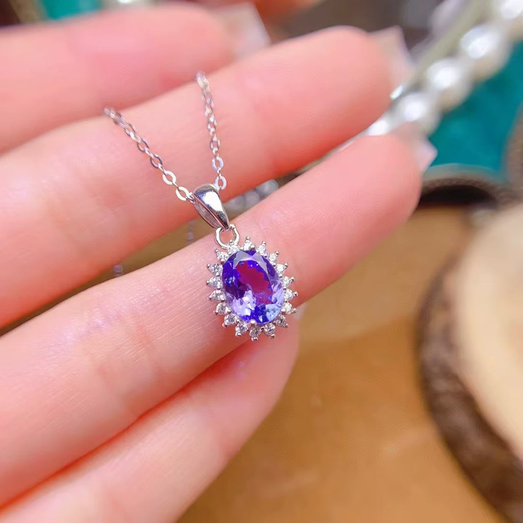 1.5CT Natural Tanzanite Pendant Necklace, Tanzanite Neckace VVS Grade 6x8mm