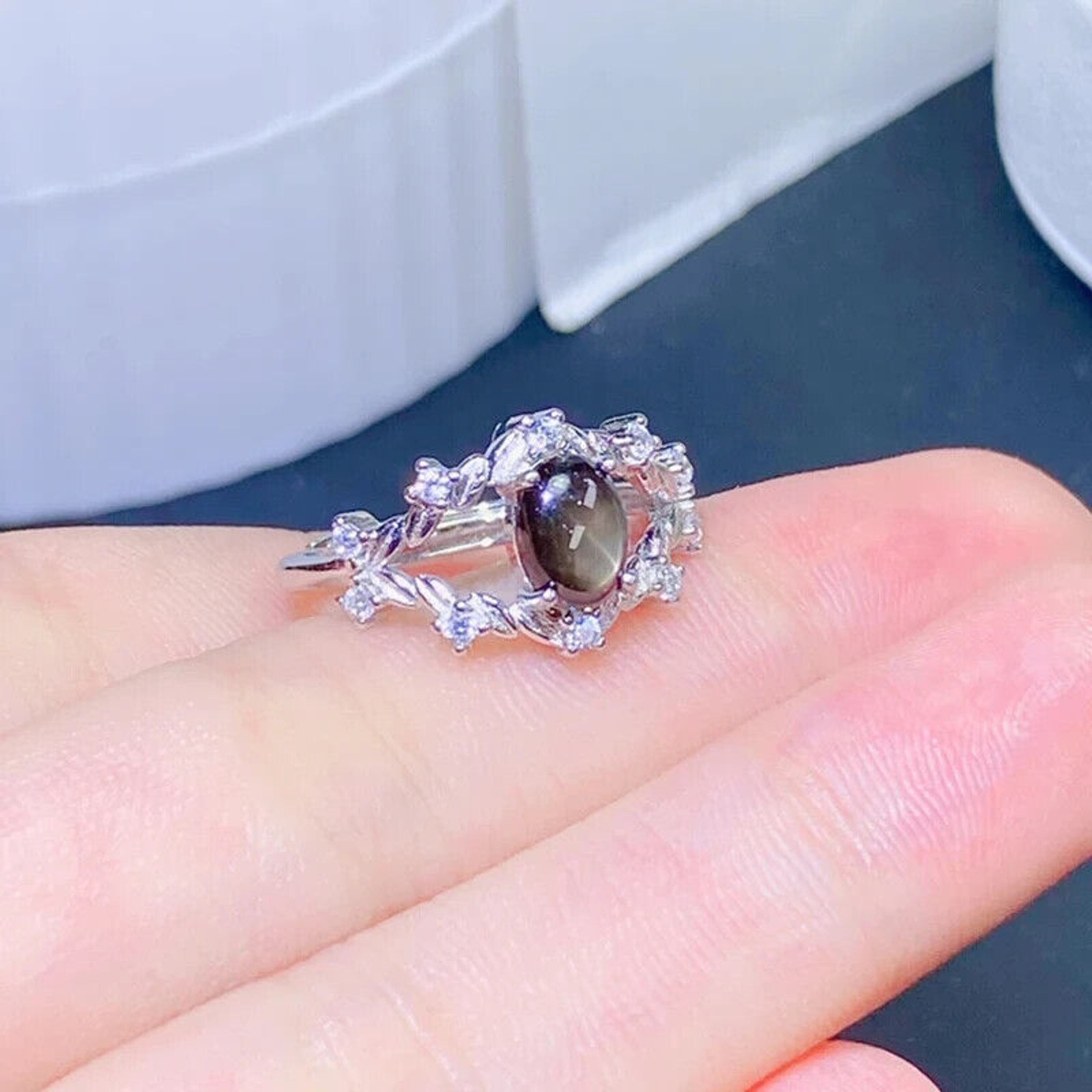 Star Sapphire, Natural Star Sapphire Ring, Star Light Sapphire Ring 5x7mm