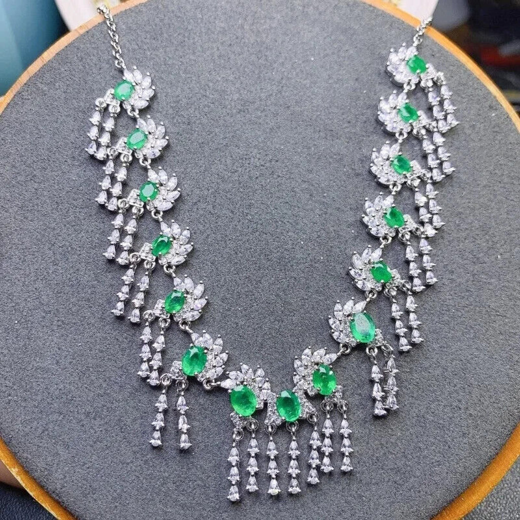 Natural Emerald Cluster Statement Necklace, Genuine Colombian Emerald Necklace