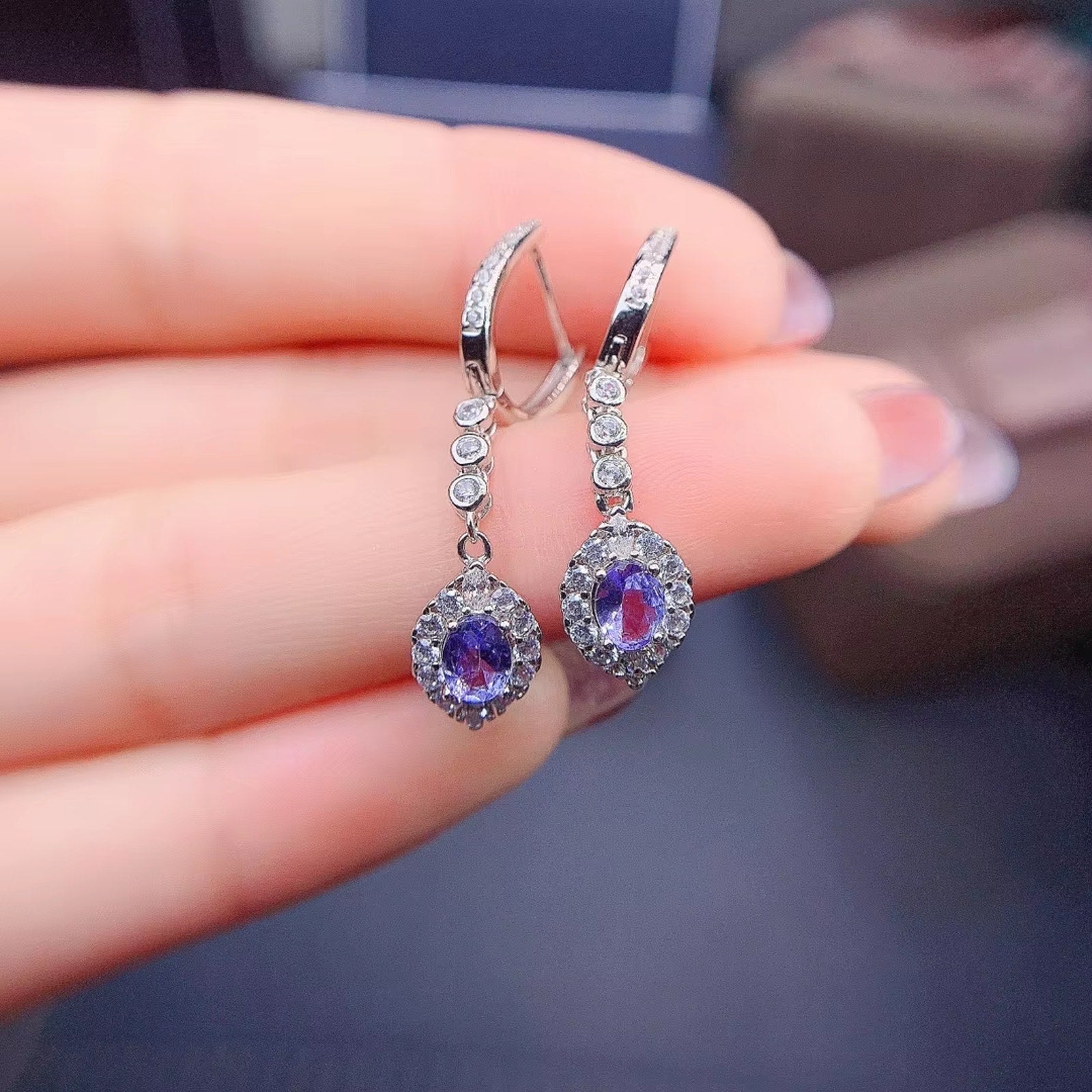 Purple Tanzanite Earrings, Tanzanite Gemstone Earrings Sterling Silver 4x5mm