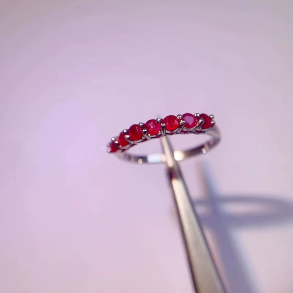Natural Mozambique Ruby Band Ring 3mm Platinum Plated Sterling Silver