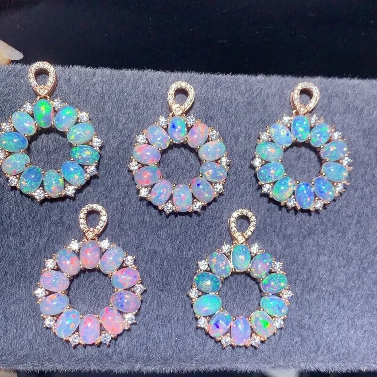 Natural Australian Opal Pendant Necklace 4x6mm , Natural Fire Opal Silver