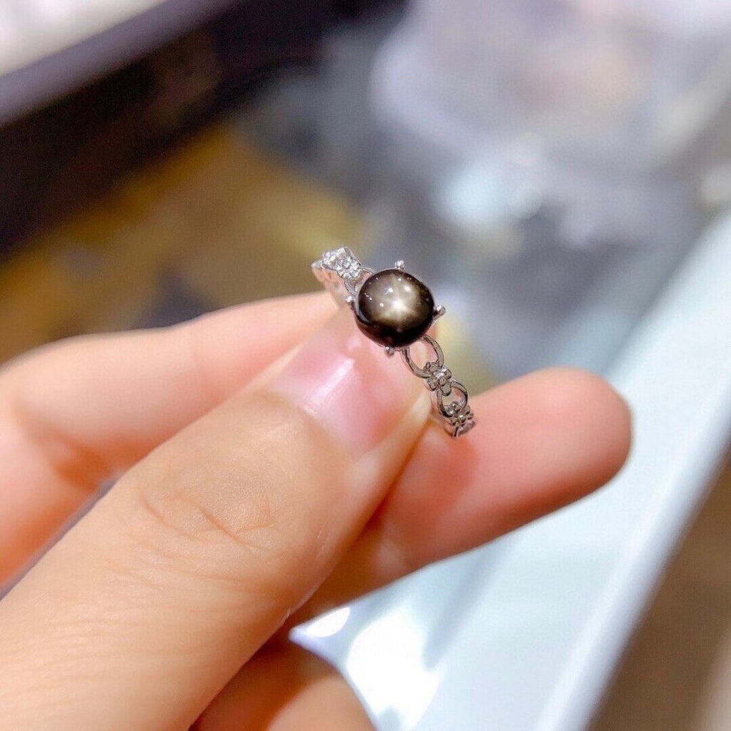 6x6mm Natural Gray Star Sapphire Ring, Women's Natural Gray Star Sapphire Ring