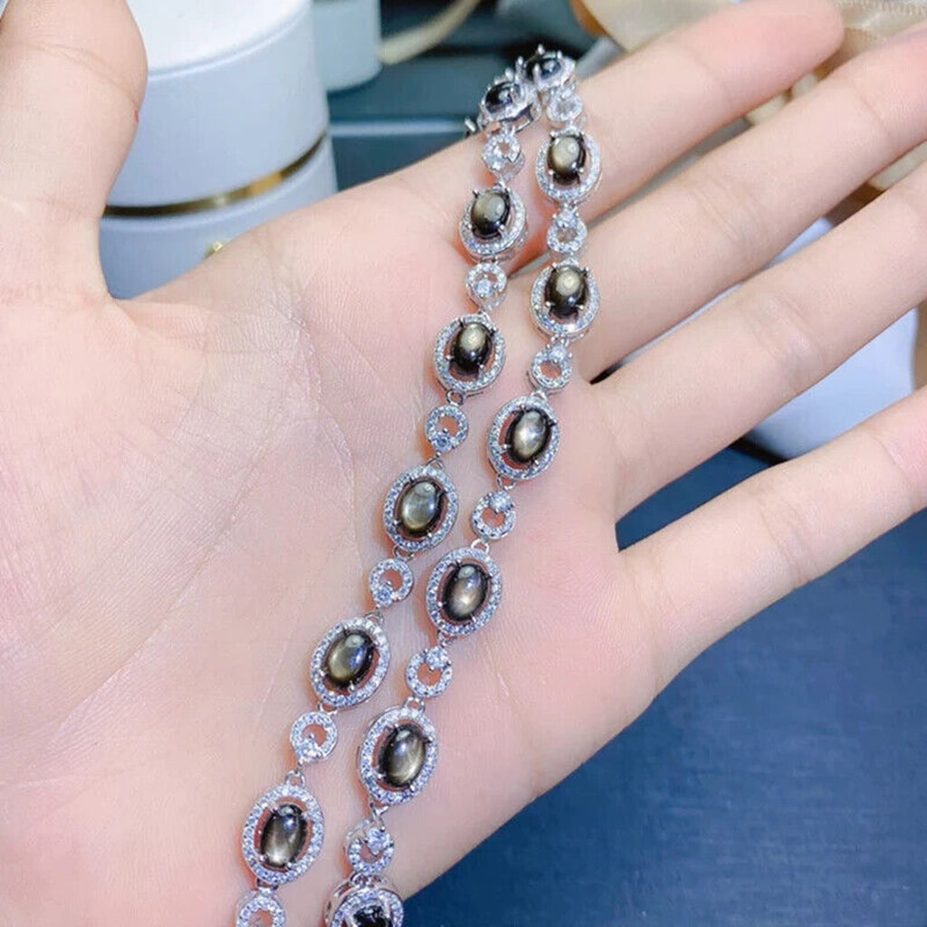 Star Sapphire Bracelet, Natural Star Sapphire Tennis Bracelet 925 Sterling