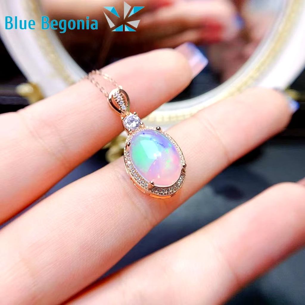 Natural Fire Opal Pendant Necklace, Women's Opal Pendant Necklace 10x14mm