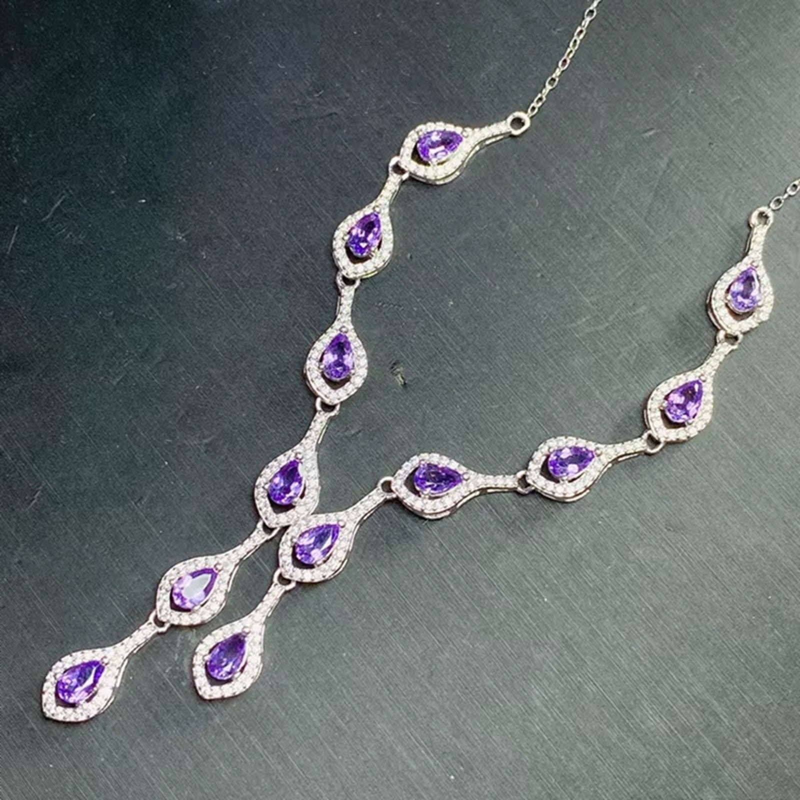 Natural Amethyst Gemstone Clavicle Necklace 925 Sterling Silver 3x5mm