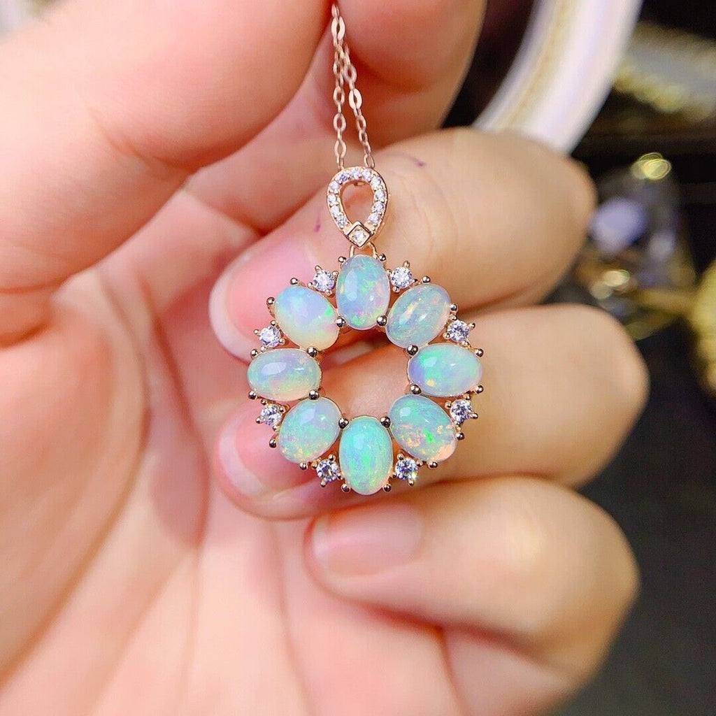 Natural Fire Opal Round Pendant Necklace, Women's Fire Opal Pendant's
