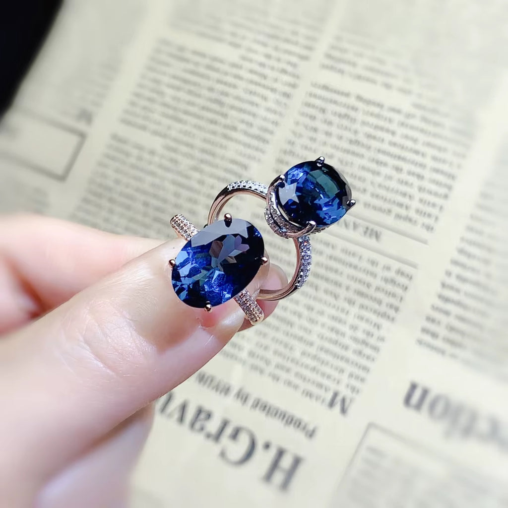 10Ct Oval Cut London Blue Topaz Halo Engagement Ring 925 Sterling Silver