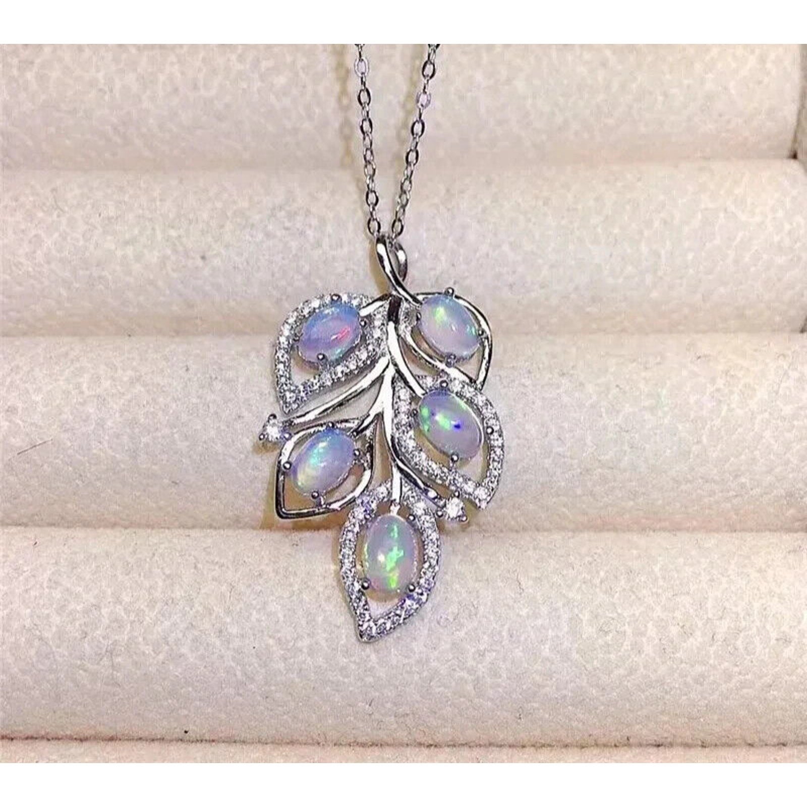 Natural Fire Opal Leaf Pendant Necklace, Colorful Fire Opal Pendant Necklace