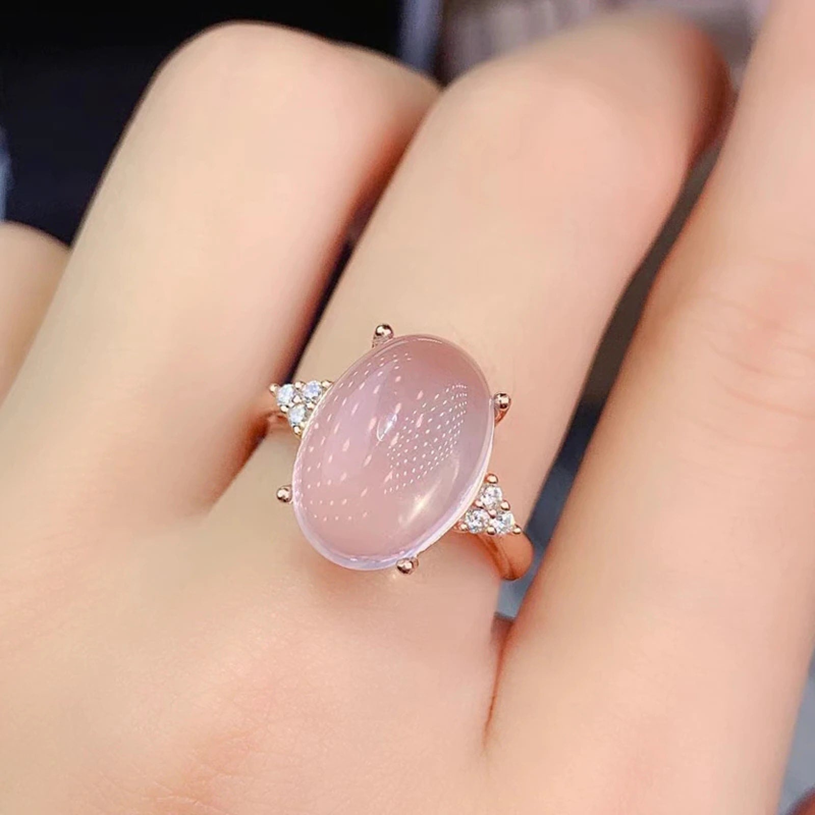 Rose Quartz Jewelry Gift Box Set, Rose Quartz Necklace, Ring, and Pendant Set