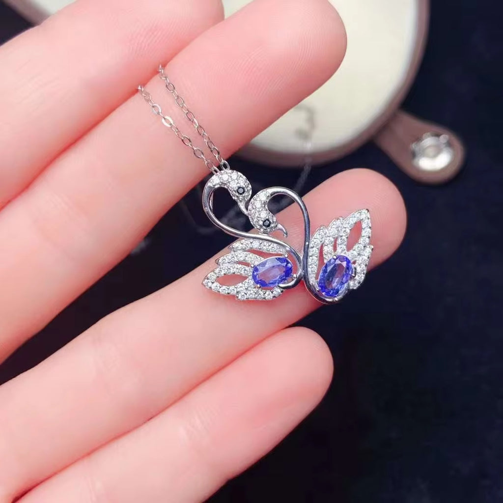 Tanzanite Pendant Necklace, Gemstone Swan Pendant Necklace Natural Tanzanite