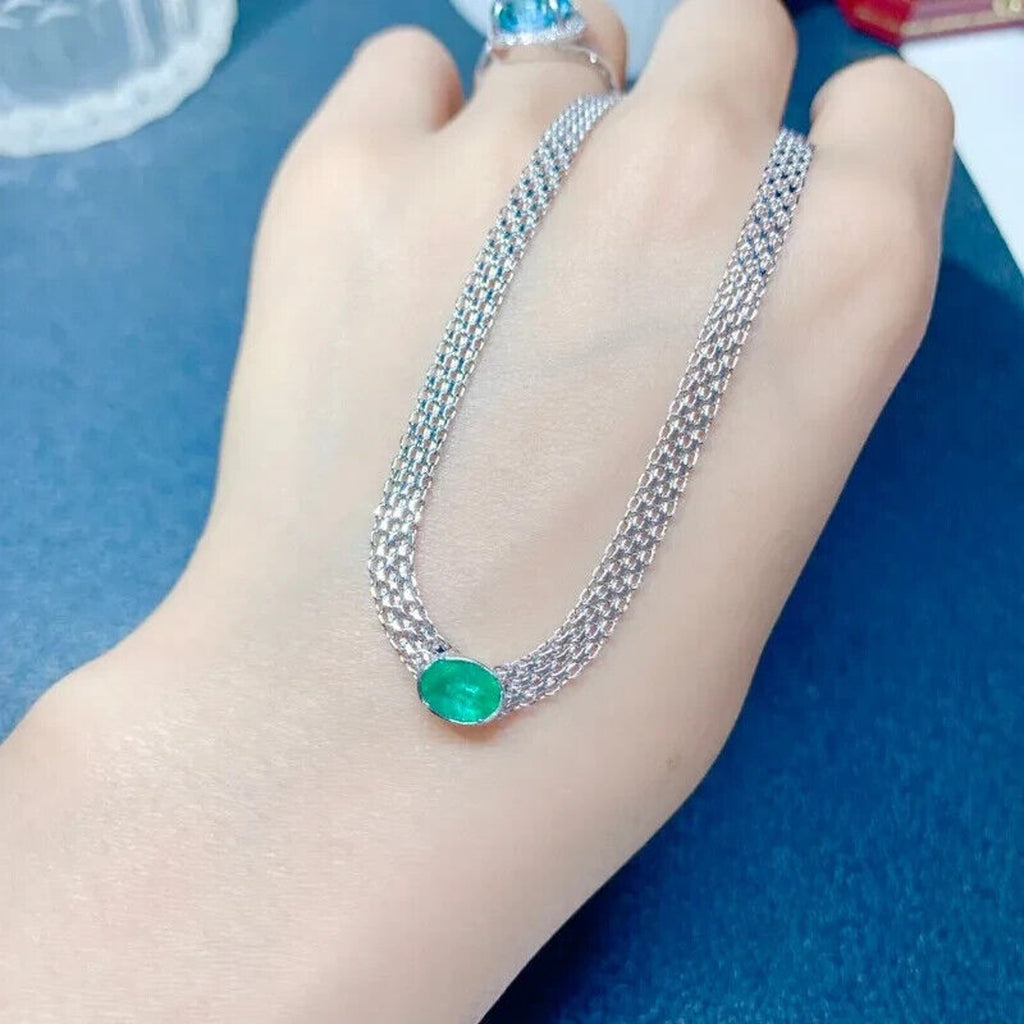 Natural Colombian Emerald Mesh Chain Bracelet 5x7mm